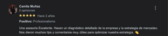 Screenshot of an original client review