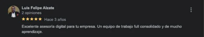 Screenshot of an original client review