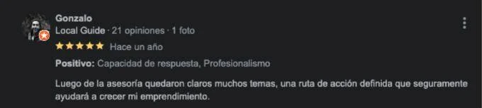 Screenshot of an original client review