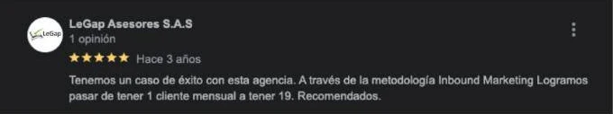 Screenshot of an original client review