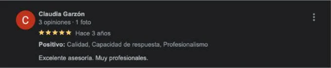 Screenshot of an original client review
